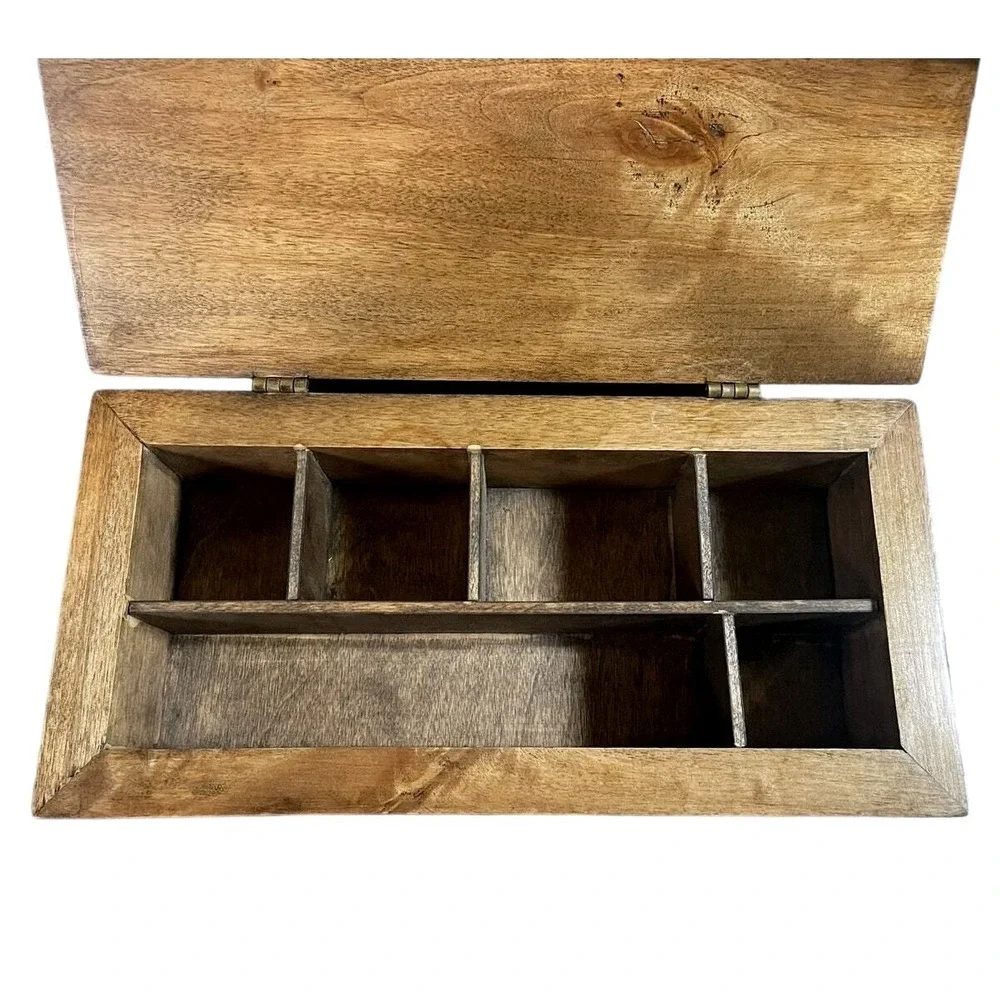 Vintage Rustic Wooden Jewelry Box Hand Carved Floral‎ Farmhouse Trinket 12